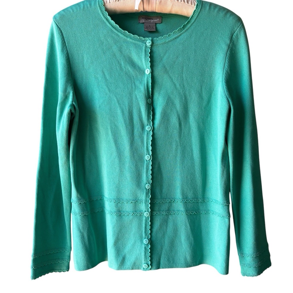 Designers Originals Teal Green Cardigan Sweater Women's Small‎ Knit Button Up